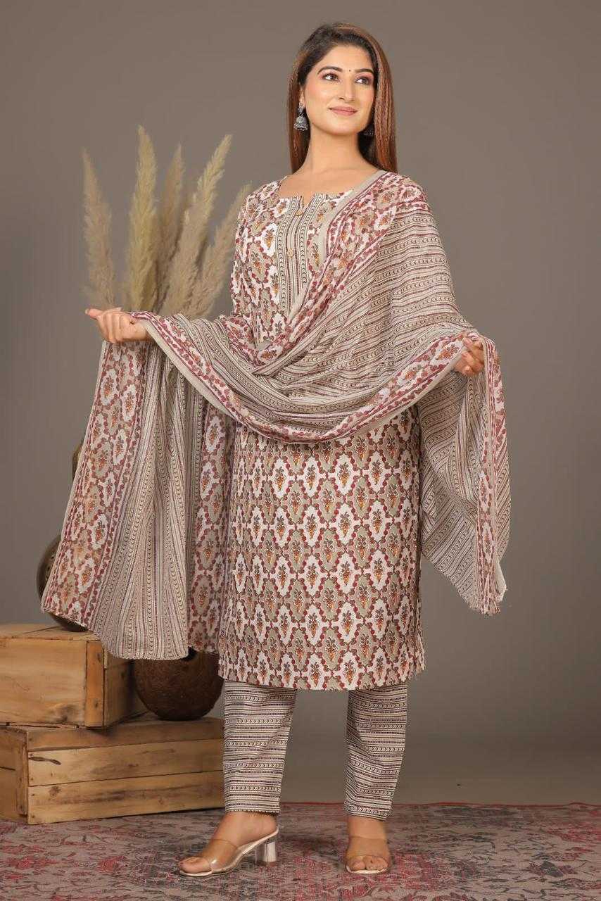 pr cotton 3 pcs readymade casual wear kurti pant dupatta combo set