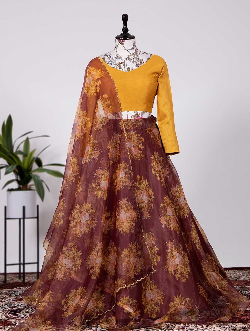 pr lnb1027 functional wear organza stitched lehenga with unstitch blouse dupatta