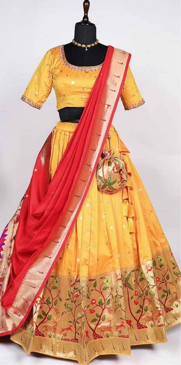 pr lnb2003ylw fancy paithani stitched lehenga with unstitch blouse dupatta