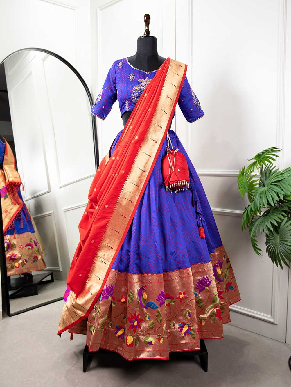 pr lnb2034blu cultural wear stitched lehenga with unstitch blouse dupatta single design