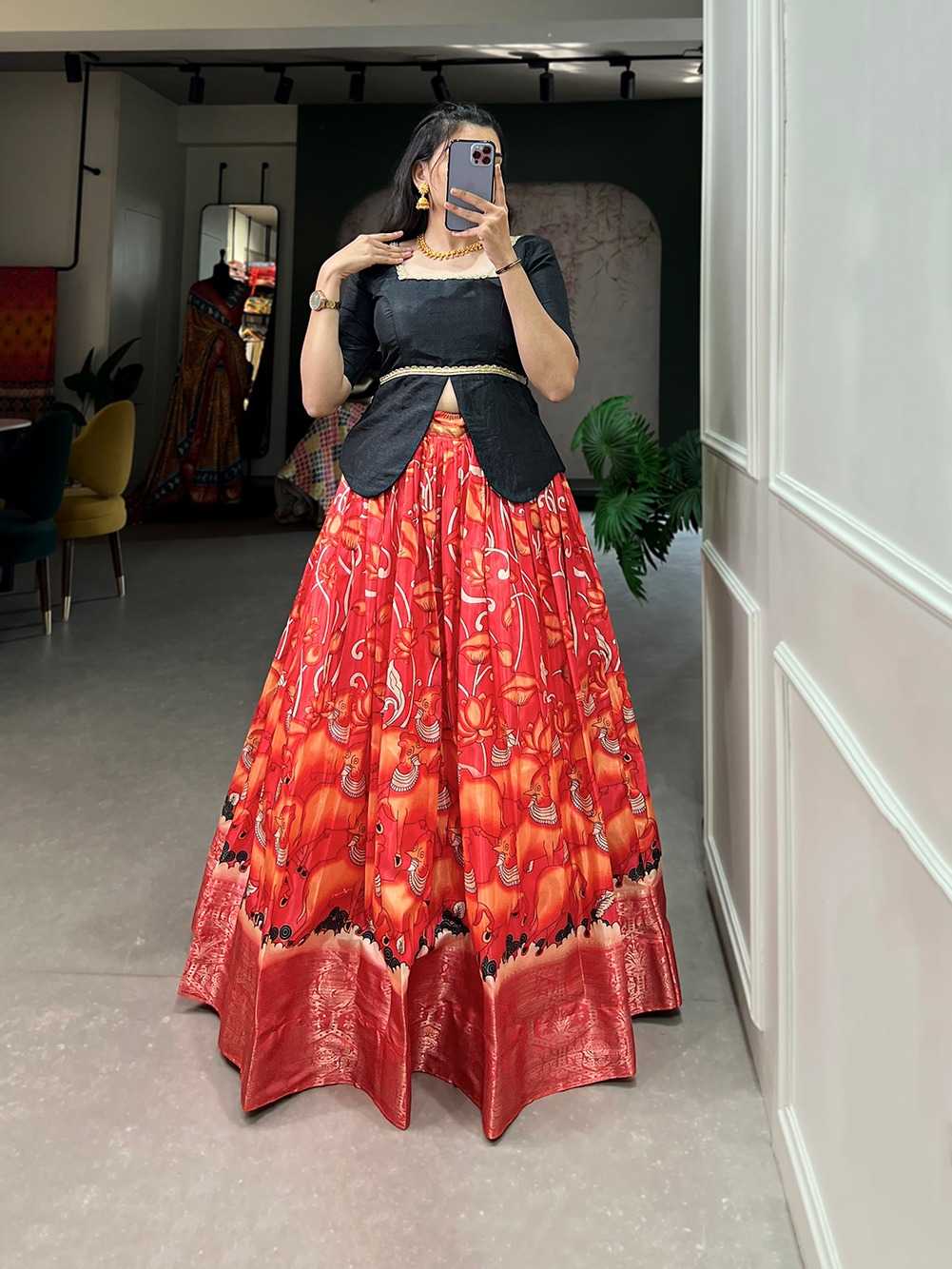 pr nnk1109red readymade traditonal wear single design blouse lehenga set