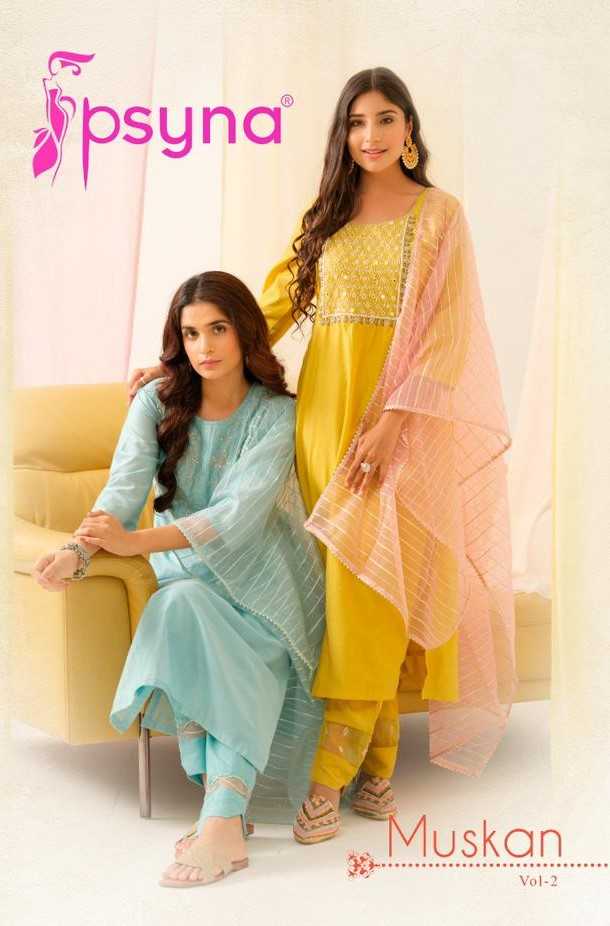 psyna muskan vol 2 fullstitch beautiful eid special collection top bottom dupatta 