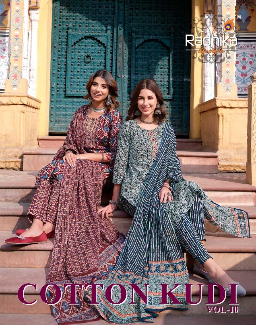 radhika lifestyle cotton kudi vol 10 readymade casual wear top bottom dupatta in plus size