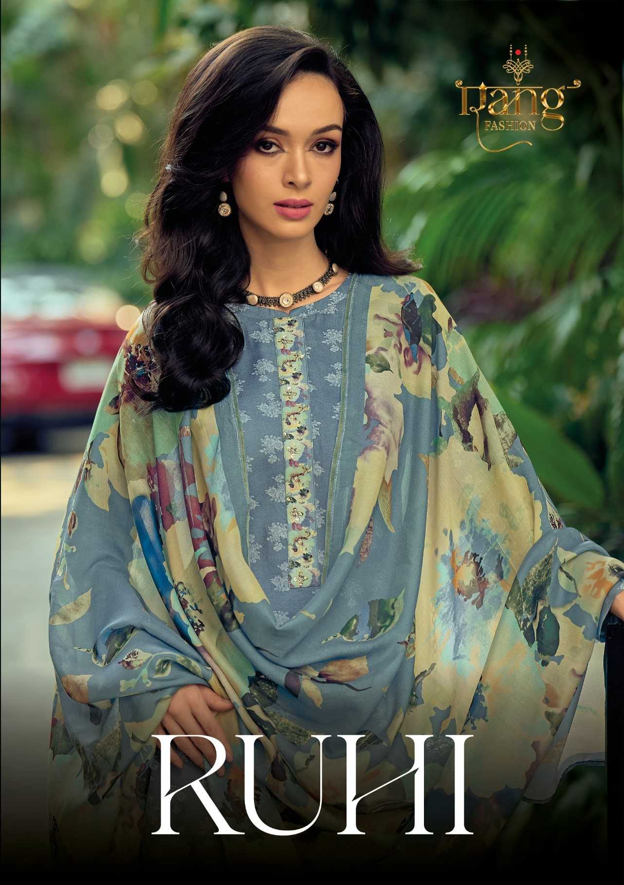 rang fashion ruhi fancy muslin digital print khatli work unstitch ladies suit