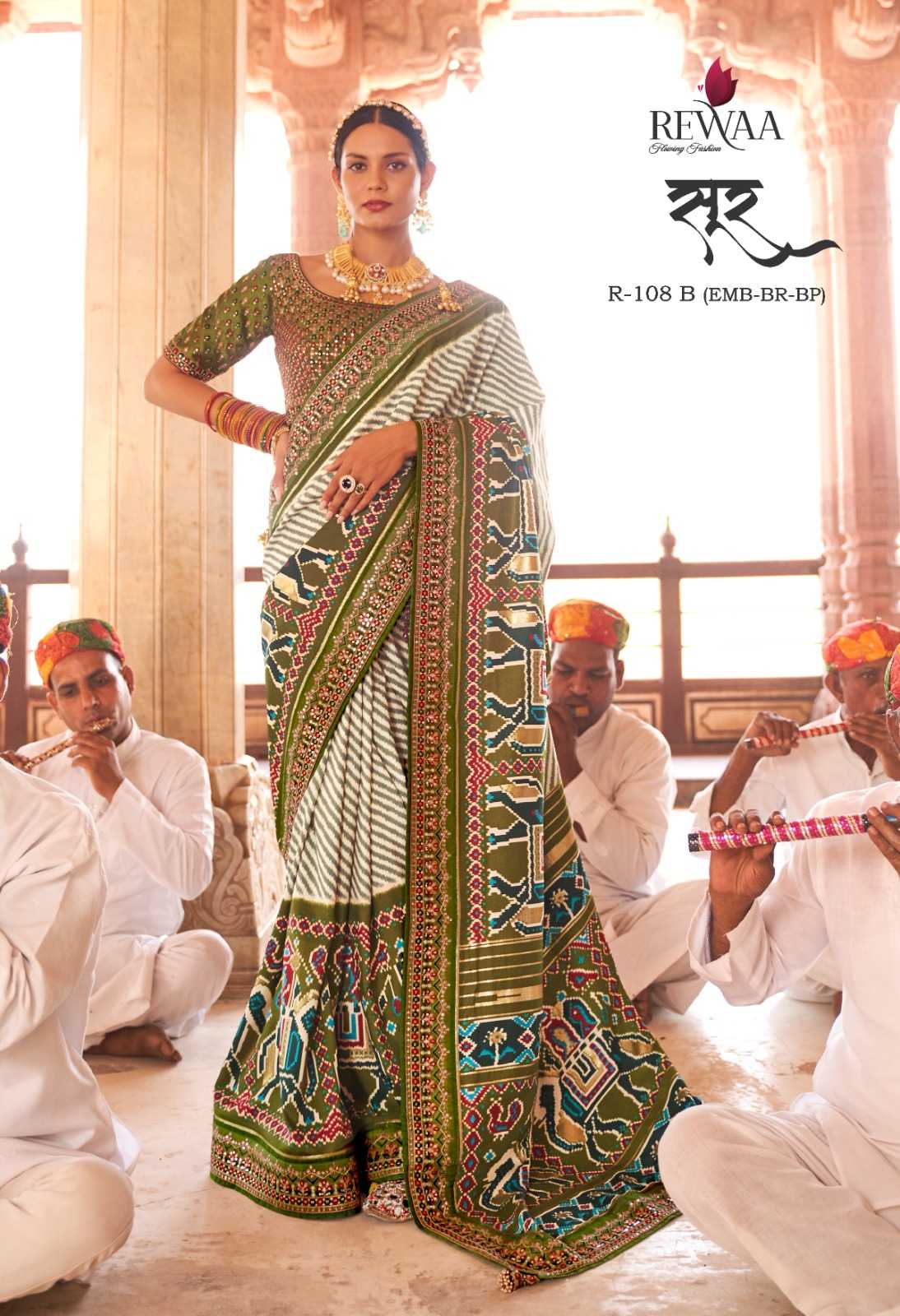 rewaa sur silk 108 series wedding wear silk patola sarees with stitched blouse