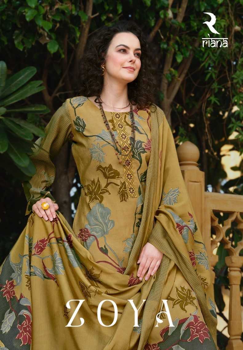 riana zoya beautiful muslin print with embroidery work dress material