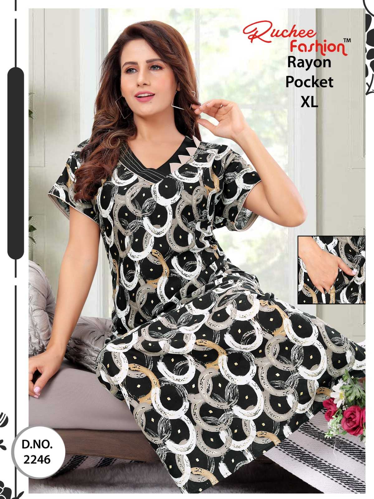 ruchee fashion rayon pocket 2242-2246 beautiful night gown