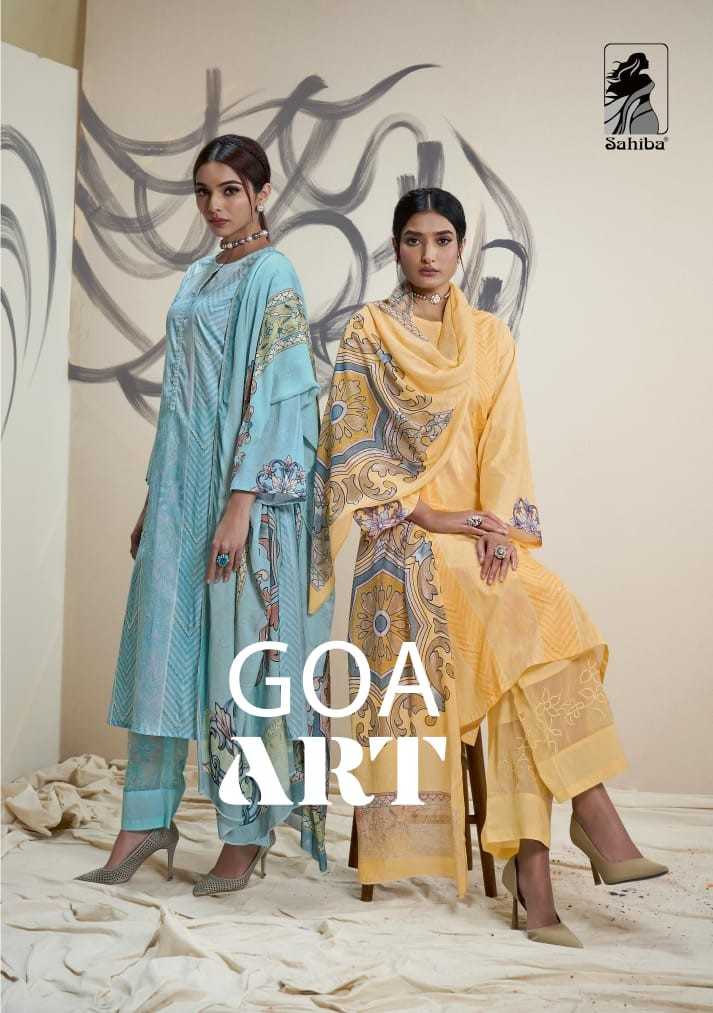 sahiba goa art beautiful cotton lawn digital print with handwork dress material