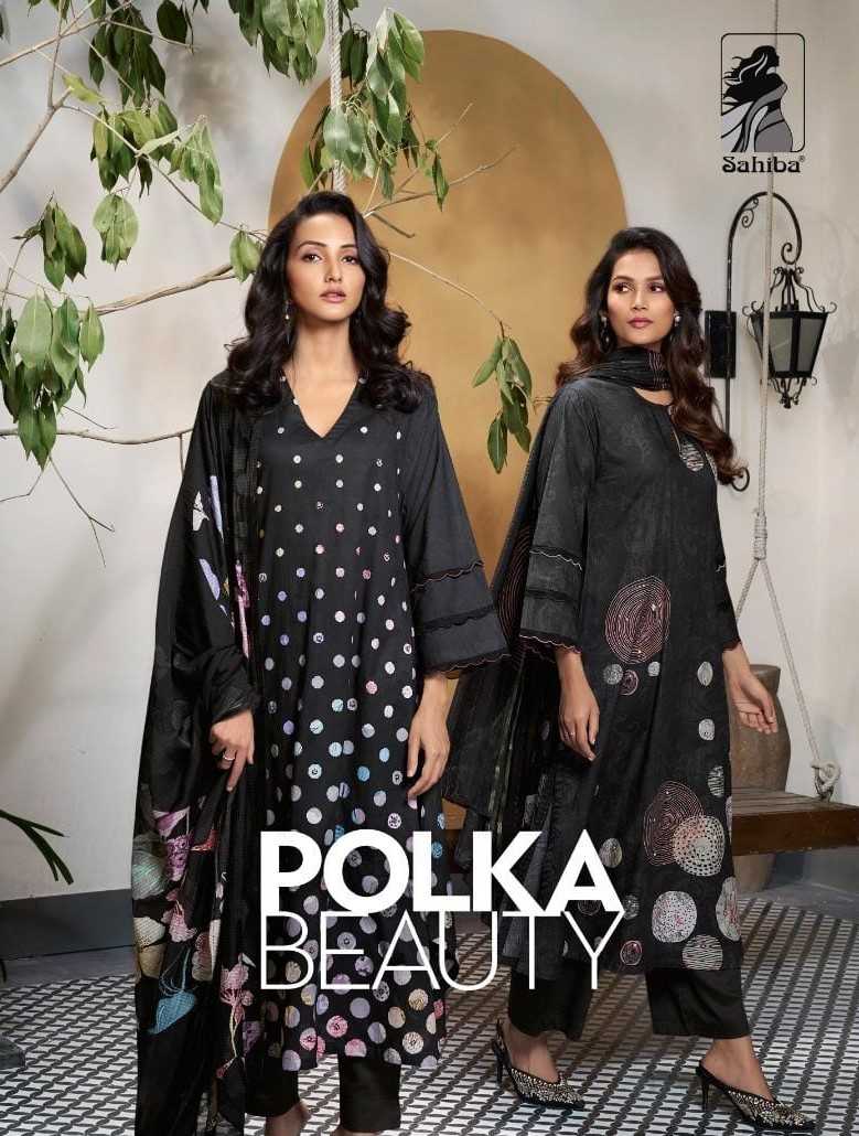 sahiba polka beauty 332 & 339 stylish digital print handwork dress material
