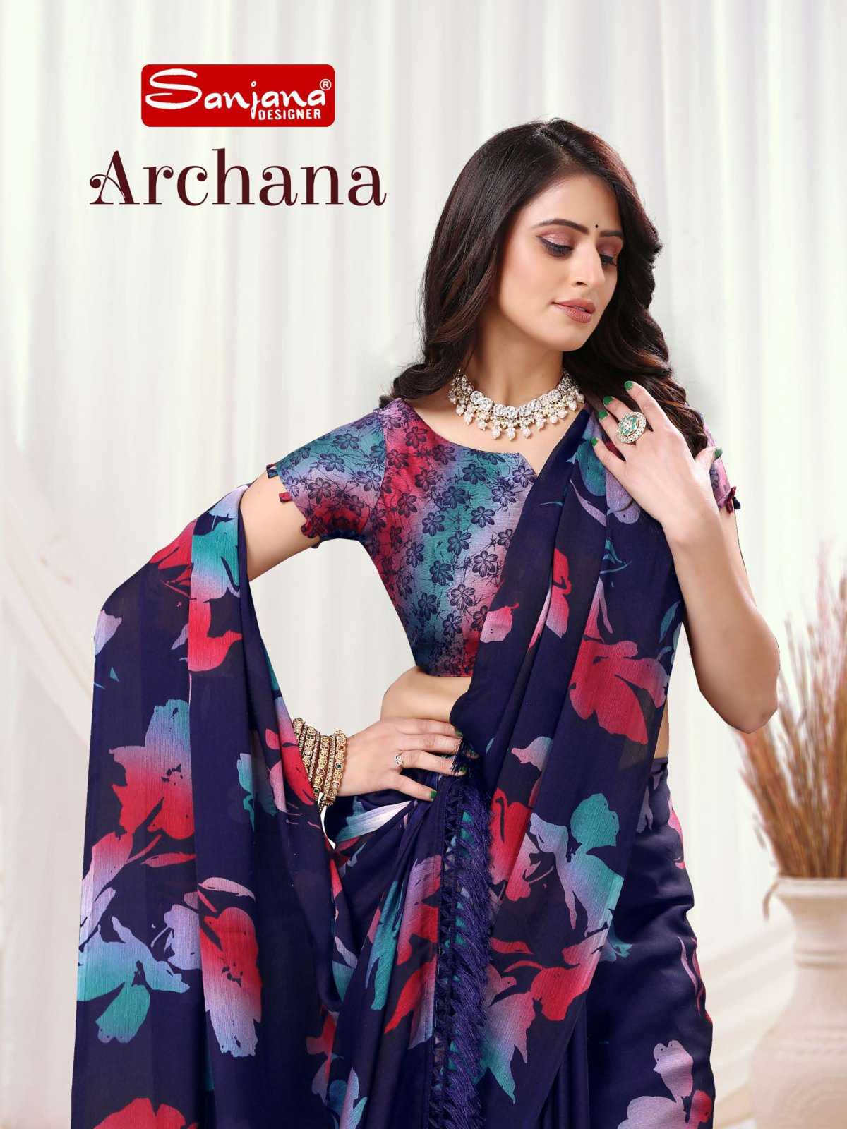 sanjana designer archana fancy moss print sarees catalog