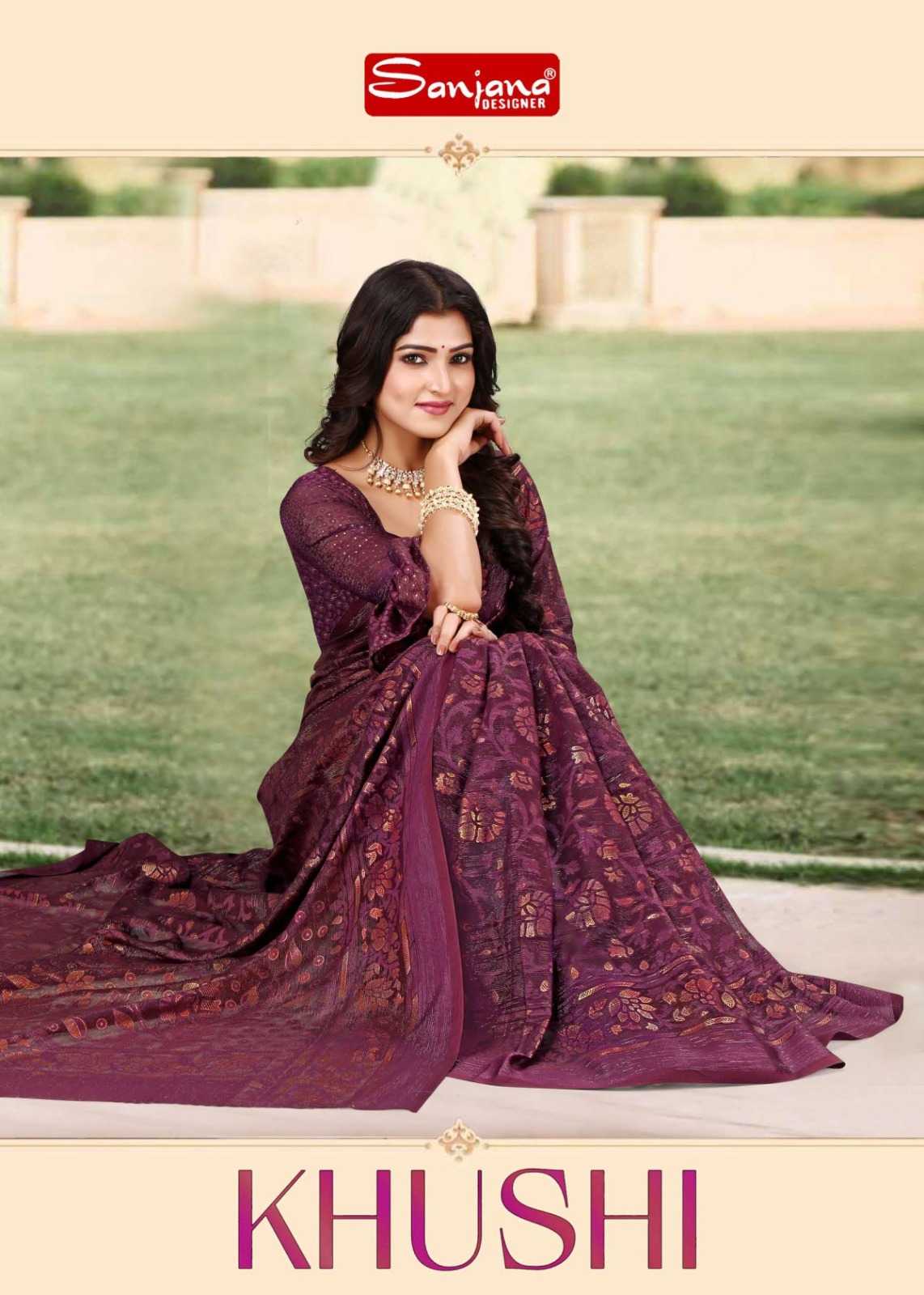 sanjana designer khushi vol 1 beautiful shimmer brasso sarees catalog
