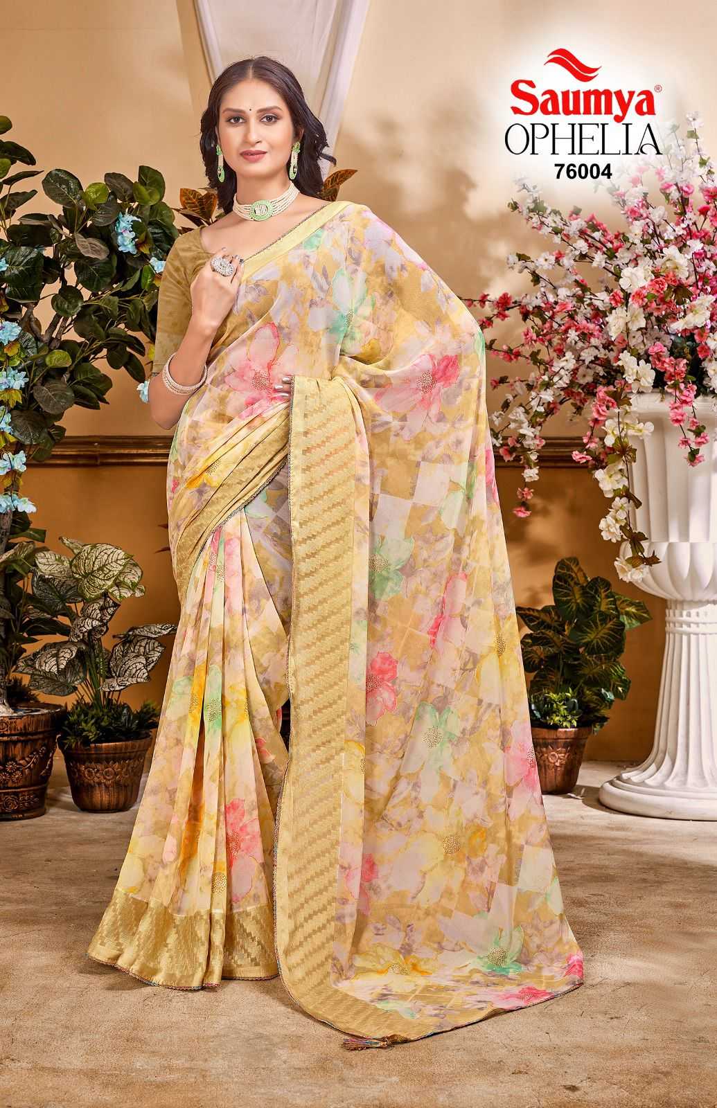 saumya ophelia fancy georgette single colour matching sarees catalog