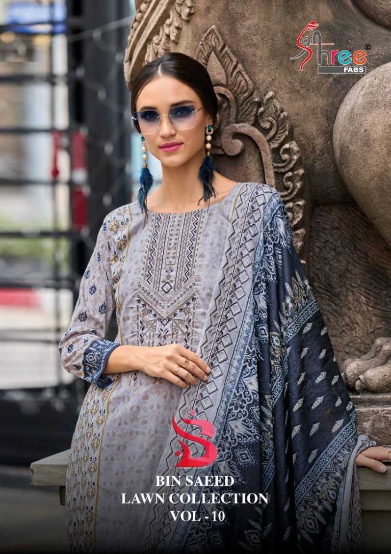 shree fab bin saeed lawn collection vol 10 embroidery work pakistani dress material