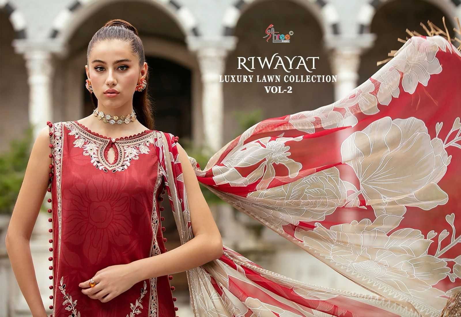 shree fab riwayat luxury lawn collection vol 2 pakistani embroidery unstitch suit