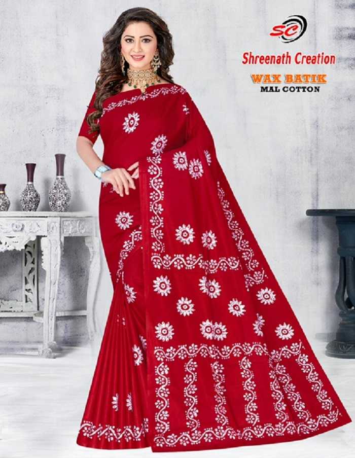 shreenath creation sc rayon wax batic cotton casual wear sarees