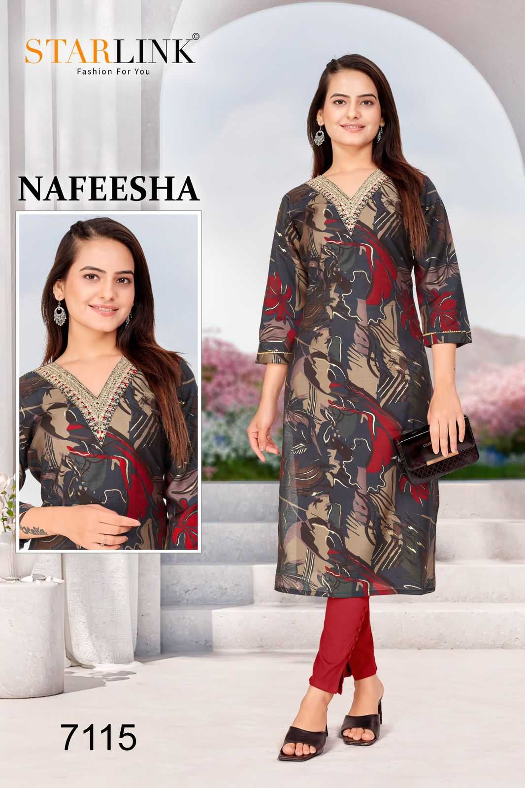 starlink nafeesha stitched fancy straight ladies kurti combo set