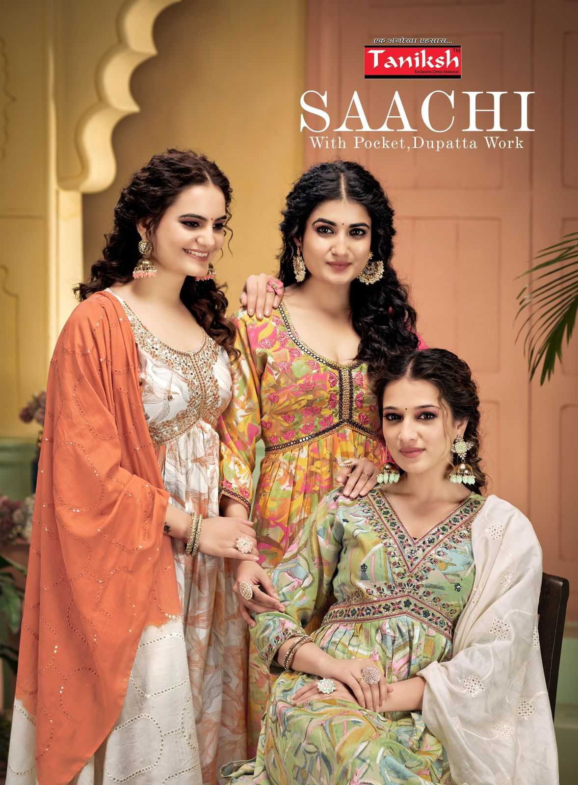 taniksh saachi vol 1 fullstitch amazing alia cut embroidery work kurti pant dupatta