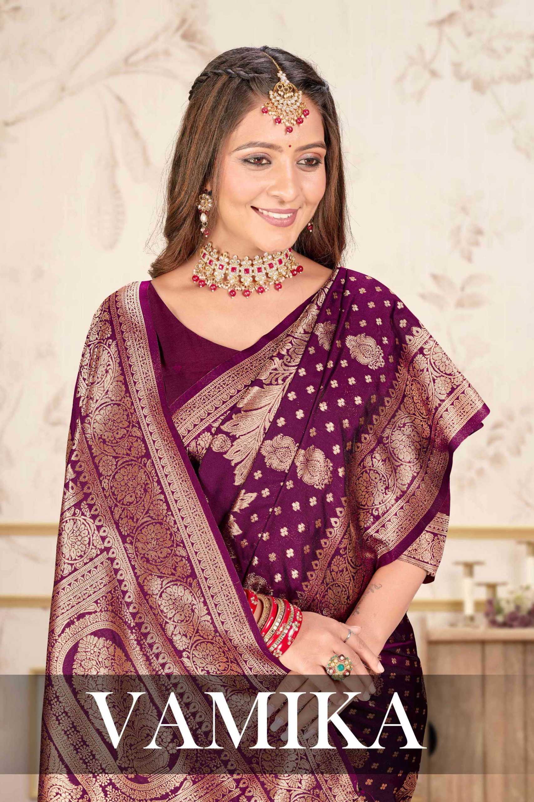 VAMIKA  BY RANJNA SAREE BANARASI SILK 50*600 PREMIUM FABRICS SUPER HIT COLLECTION SAREES