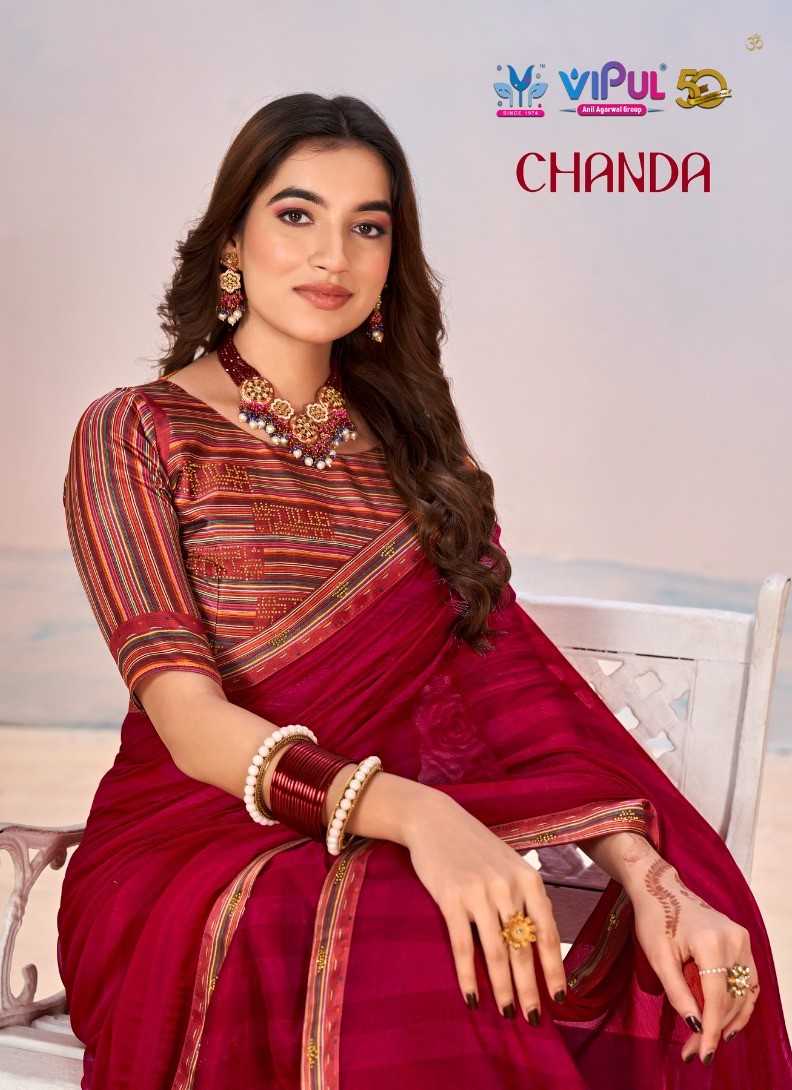 vipul fashion chanda 79506-79511 elegant chiffon printed sarees with stone work