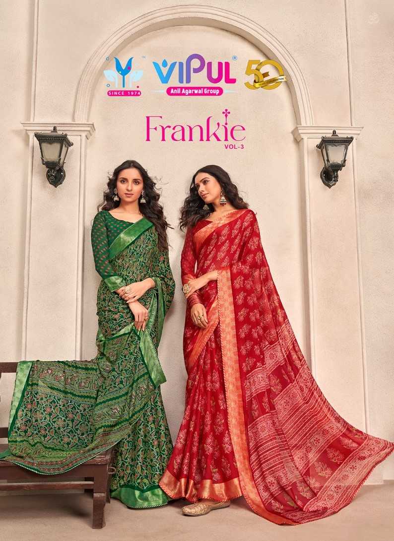 vipul fashion frankie vol 3 fancy chiffon printed sarees wholesaler