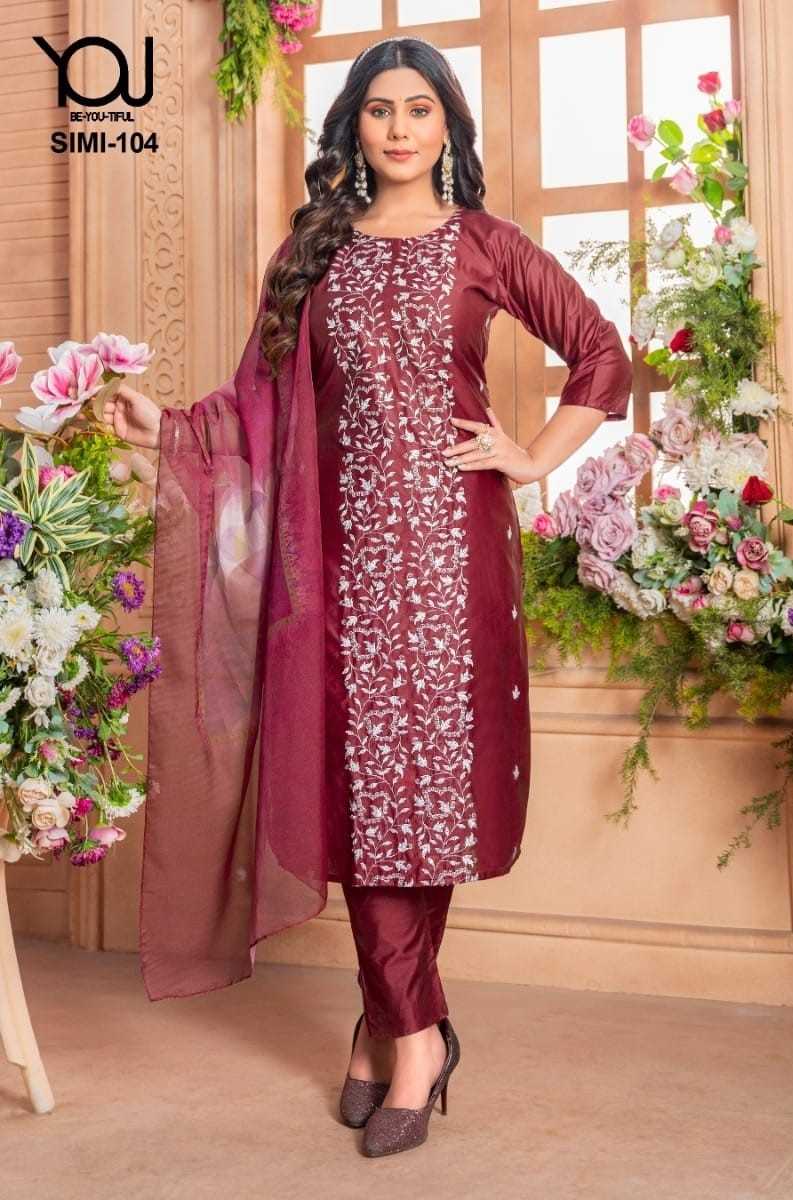 wanna simi readymade chanderi salwar kameez with organza dupatta combo set