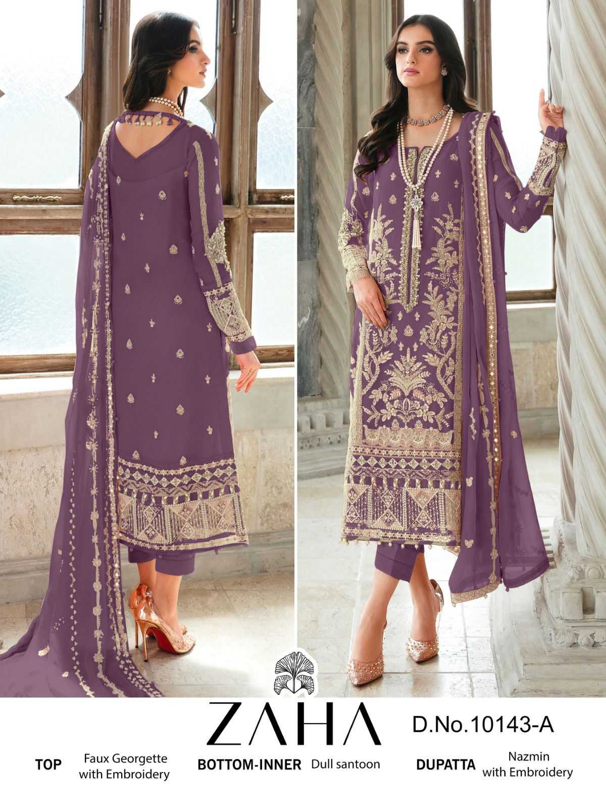 zaha 10143 a pakistani unstitch salwar kameez single design 