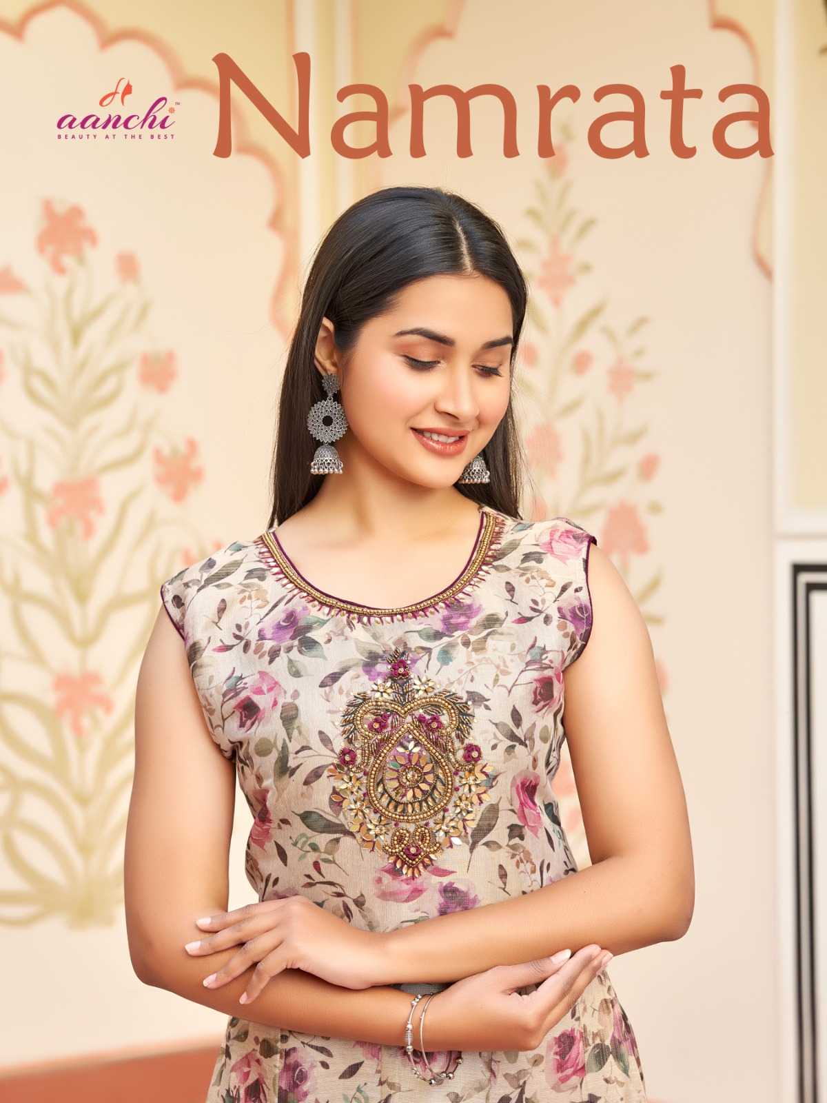 aanchi kurtis namrata digital print with handwork stitch flair kurtis 