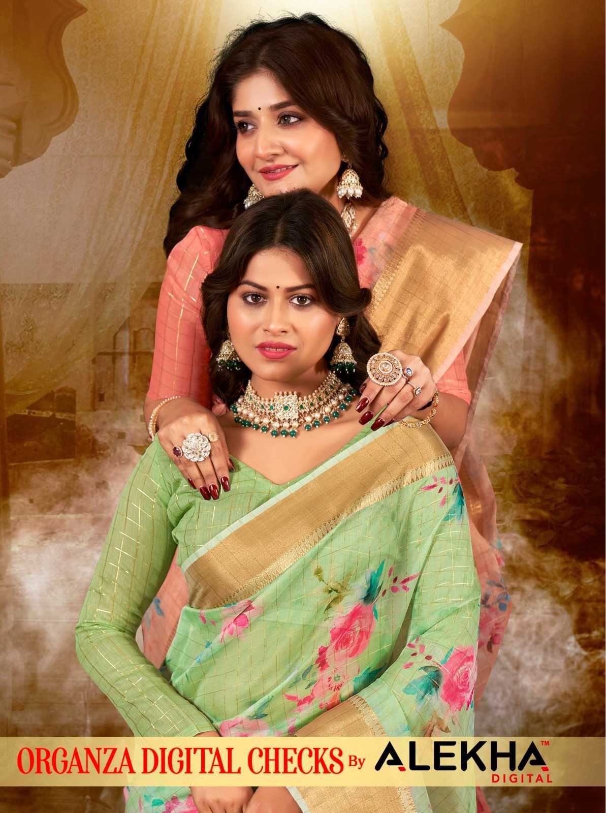 alekha organza digital checks vol 1 25421-25426 adorable digital print sarees