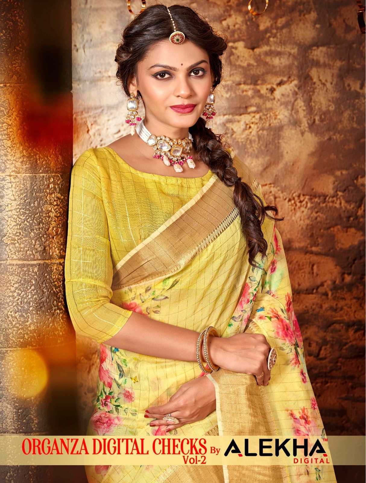 alekha organza digital checks vol 2 adorable digital print sarees