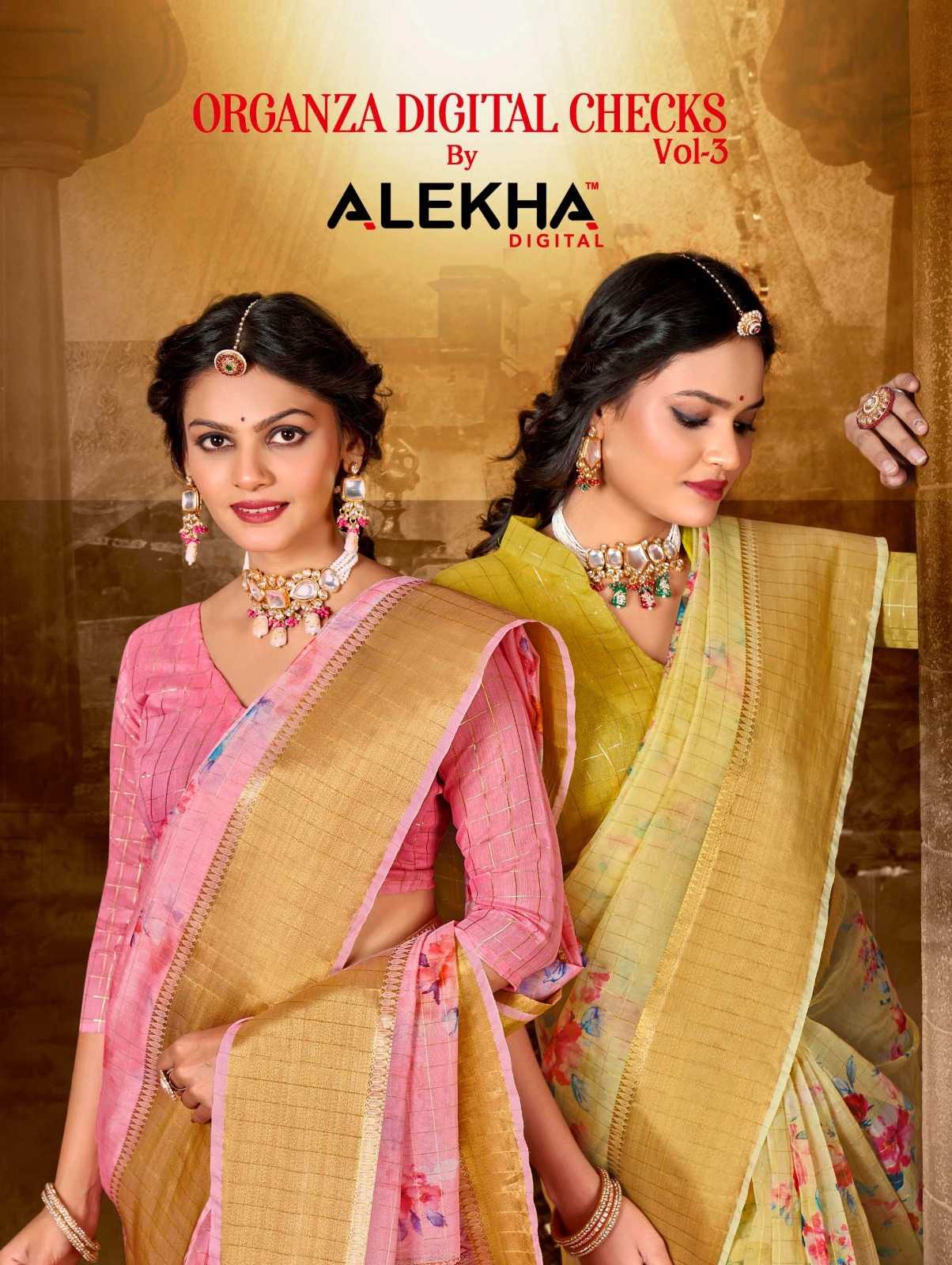 alekha organza digital checks vol 3 beautiful sarees catalog