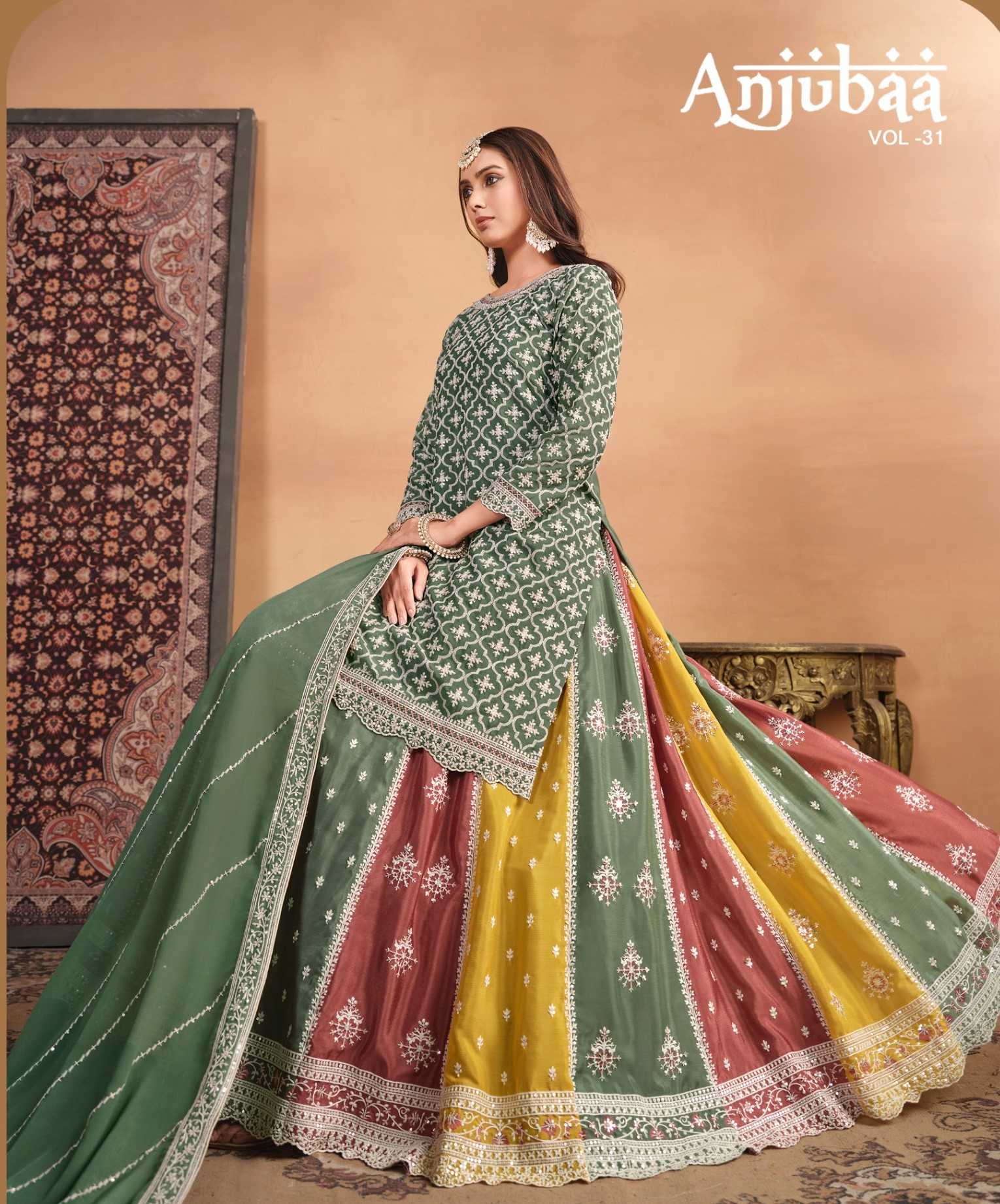 anjubaa vol 31 wedding wear designer heavy unstitch lehenga kurti with dupatta 