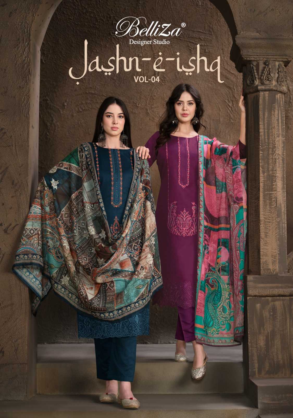 belliza designer jashn e ishq vol 4 pakistani digital print with work dress material