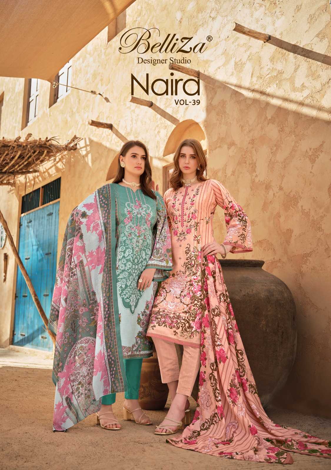 belliza designer naira vol 39 pakistani cotton digital print dress material