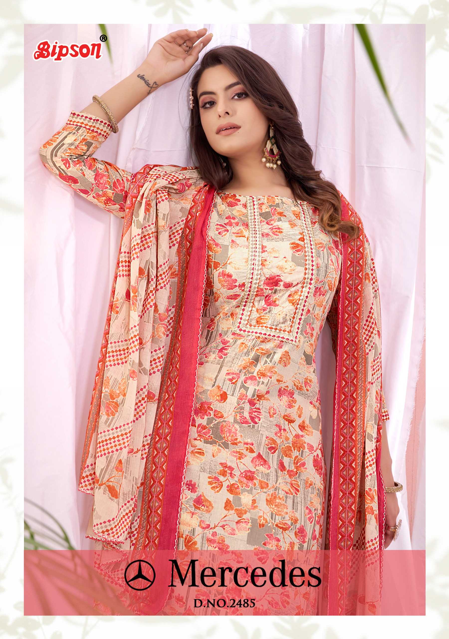 bipson fashion mercedes 2485 cotton khatli handwork dress material