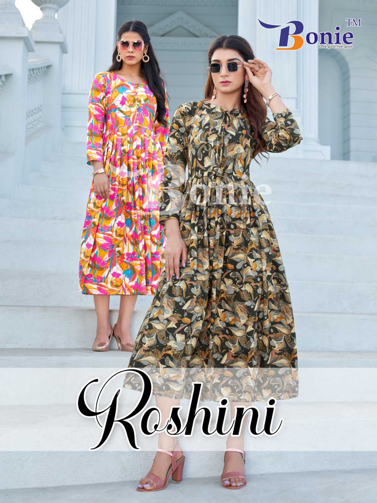 bonie roshini vol 1 amazing stitch printed flair long kurti 