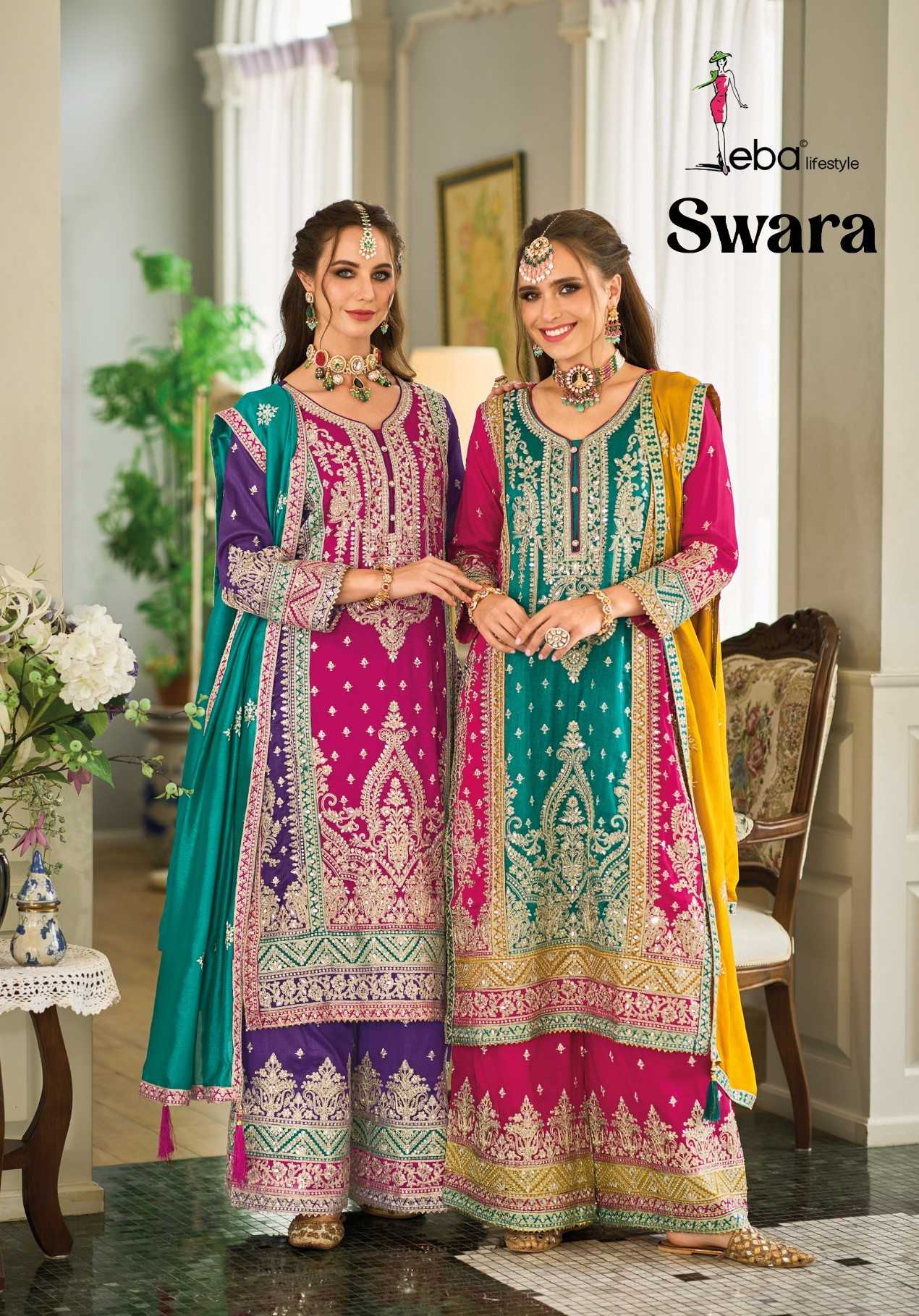 eba lifestyle swara readymade designer emboidery work plazo style salwar kameez