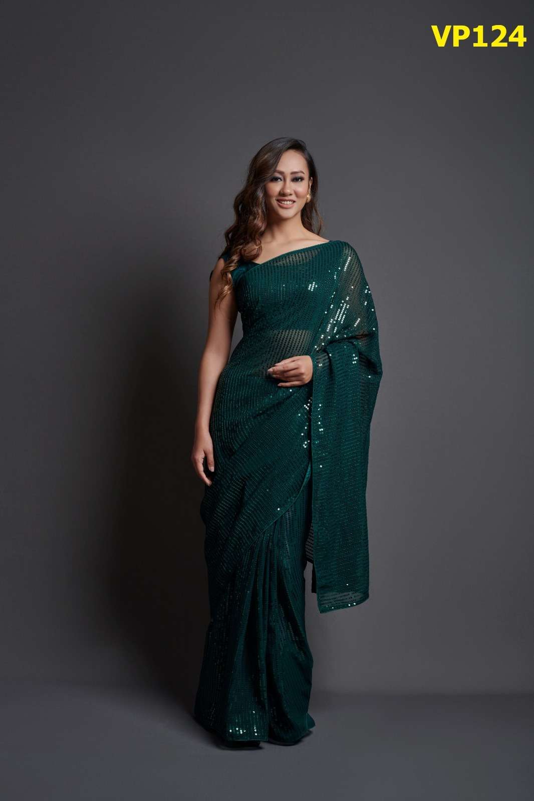 fashion berry plain sequence vp121-vp130 georgette party wear sarees