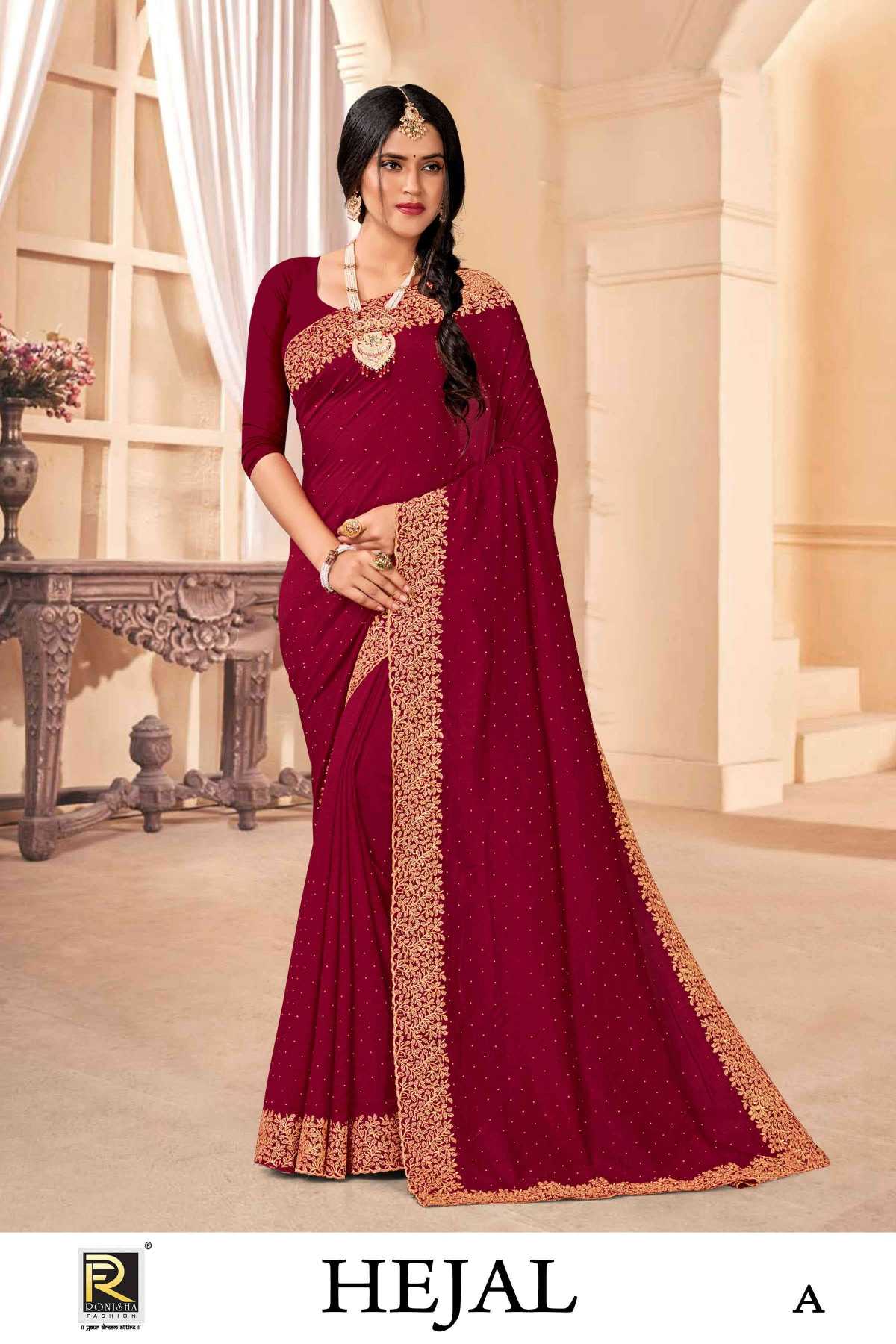 HEJAL BY RANJNA SAREE  FABRICS VICHITRA BLOMING SIROSKI WORK FANCY EMBROIDERY BORDER SUPER HIT COLLECTION SAREES