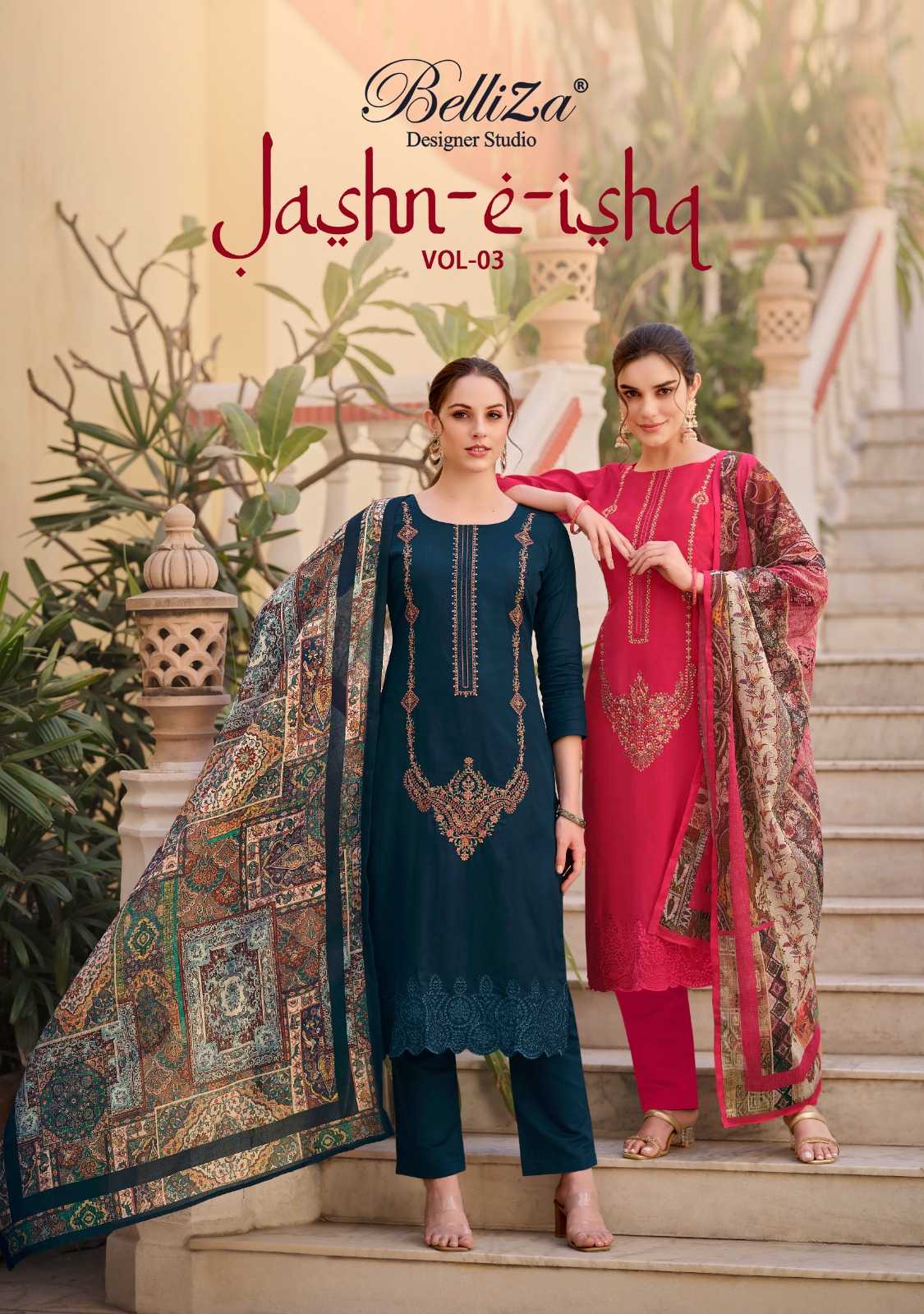 jashn e ishq vol 3 by belliza designer premium work eid special unstitch suit