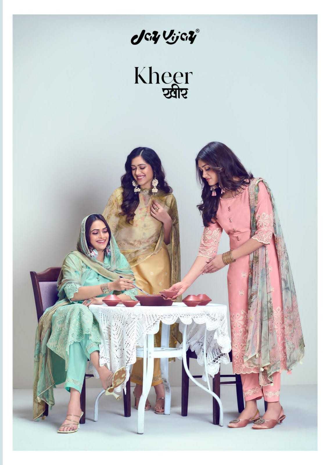 jay vijay kheer fancy designer cotton dress material with chiffon dupatta