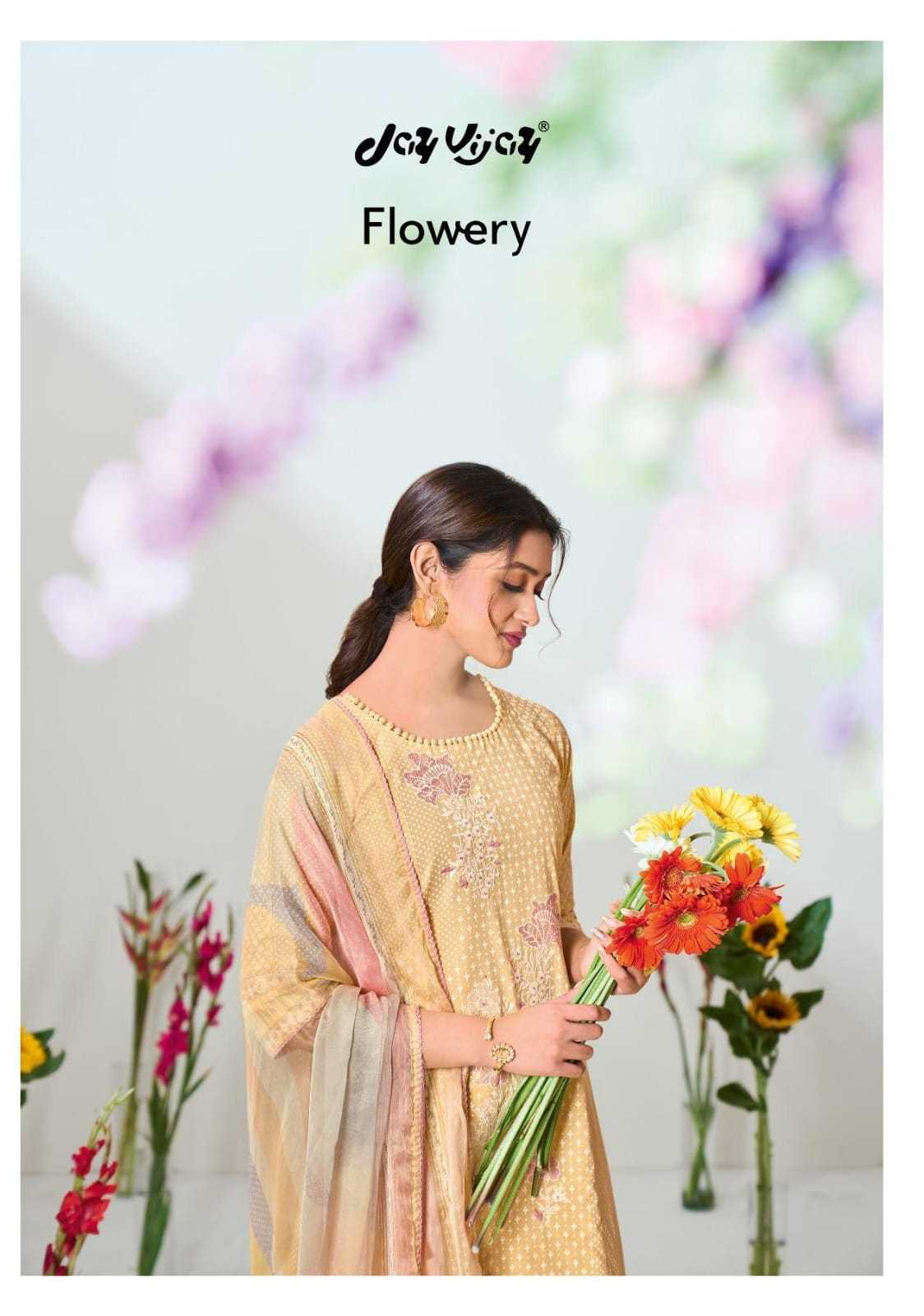 jayvijay flowery classy look embroidery work dress material