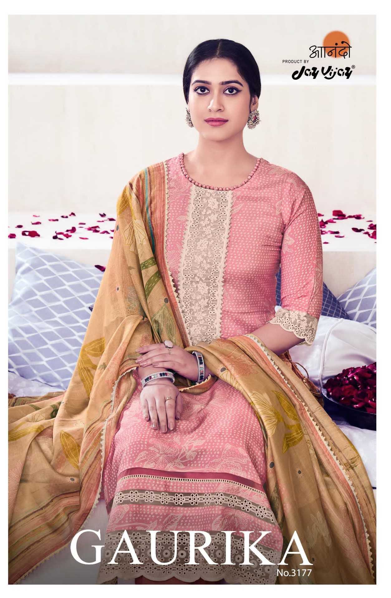 jayvijay gaurika 3177 traditional wear muslin shimmer digital print dress material