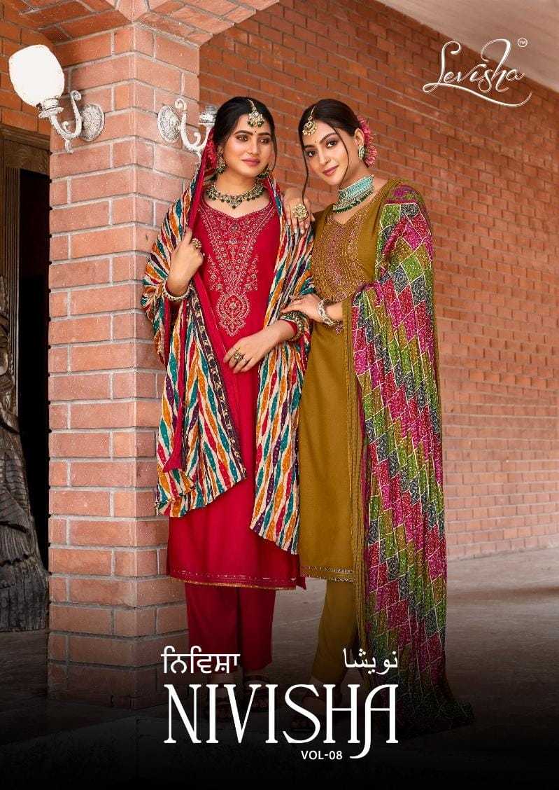 levisha nivisha vol 8 elegant unstitch salwar kameez with bandhej dupatta