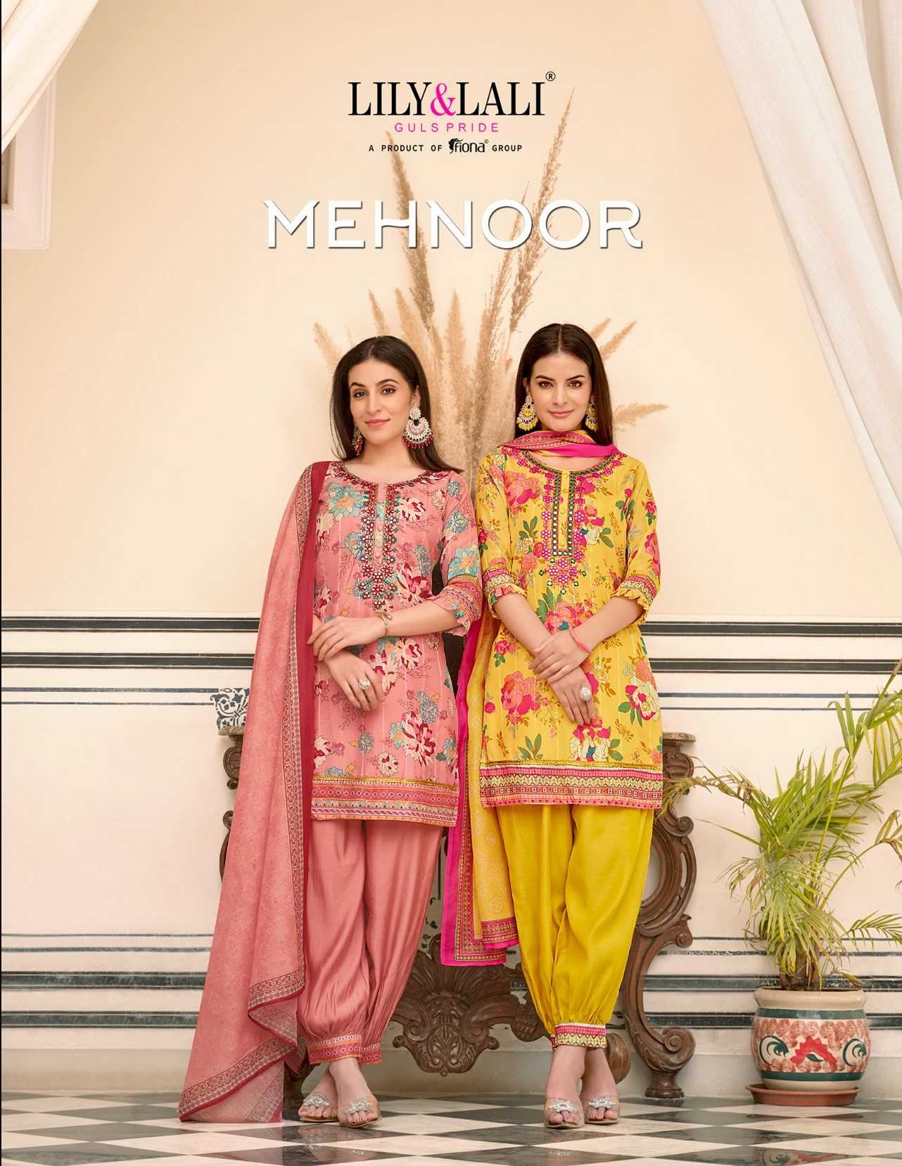 lily and lali mehnoor readymade festive wear afghani pant kurti dupatta 