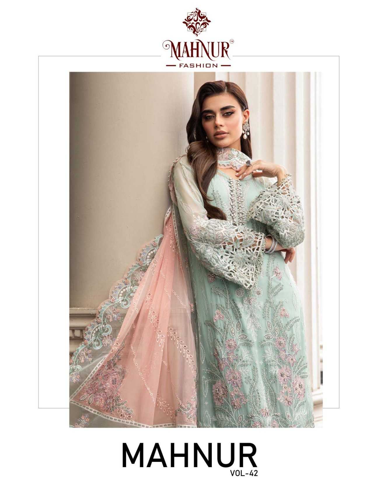 mahnur vol 42 42001-42003 beautiful bridal wear unstitch pakistani suit