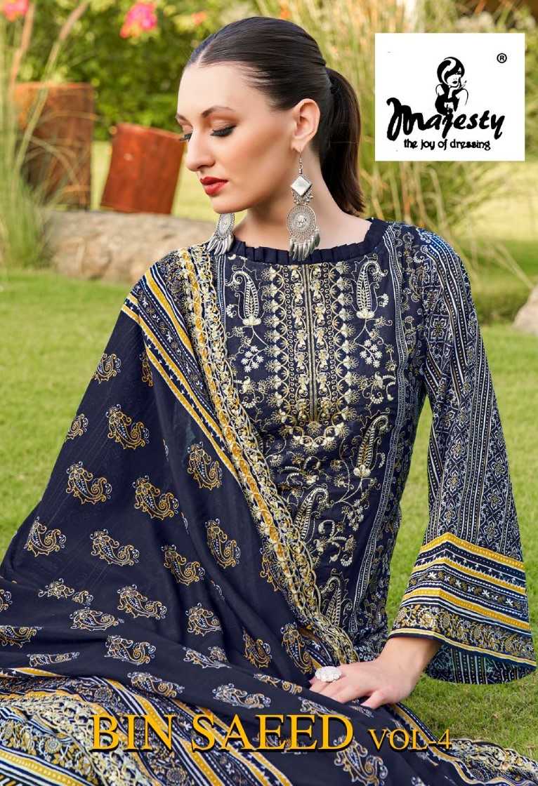 majesty bin saeed vol 4 pakistani lawn collection print with patch embroidery unstitch suit