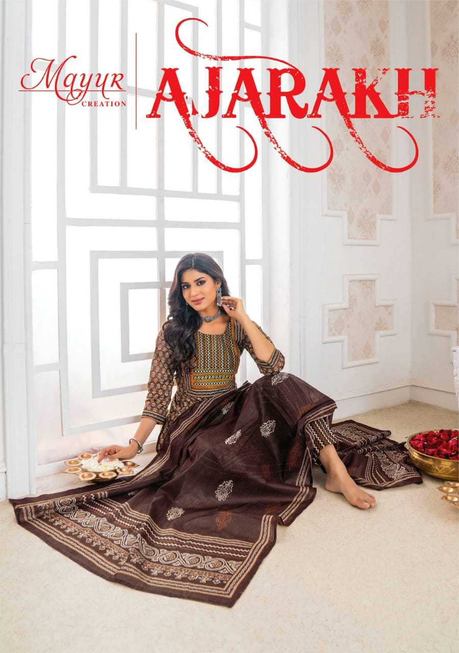 mayur creation ajarakh cotton thread work readymade 3pcs set