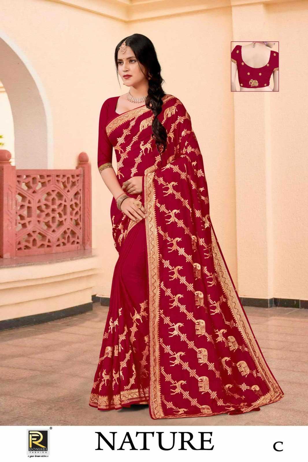 NATURE BY RANJNA SAREE  FABRICS SATIN JARKHAN WORK FANCY EMBROIDERY BORDER SUPER HIT COLLECTION SAREES