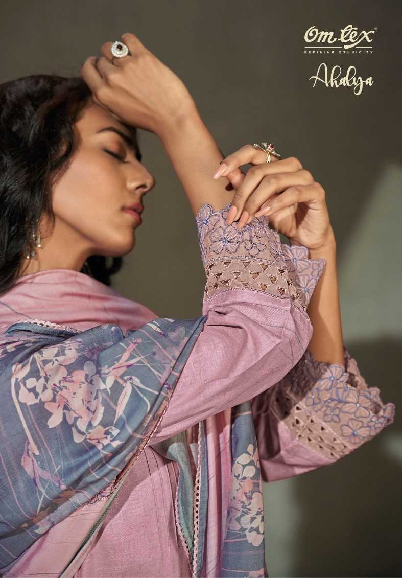 omtex ahalya fashionable print with handwork unstitch suit