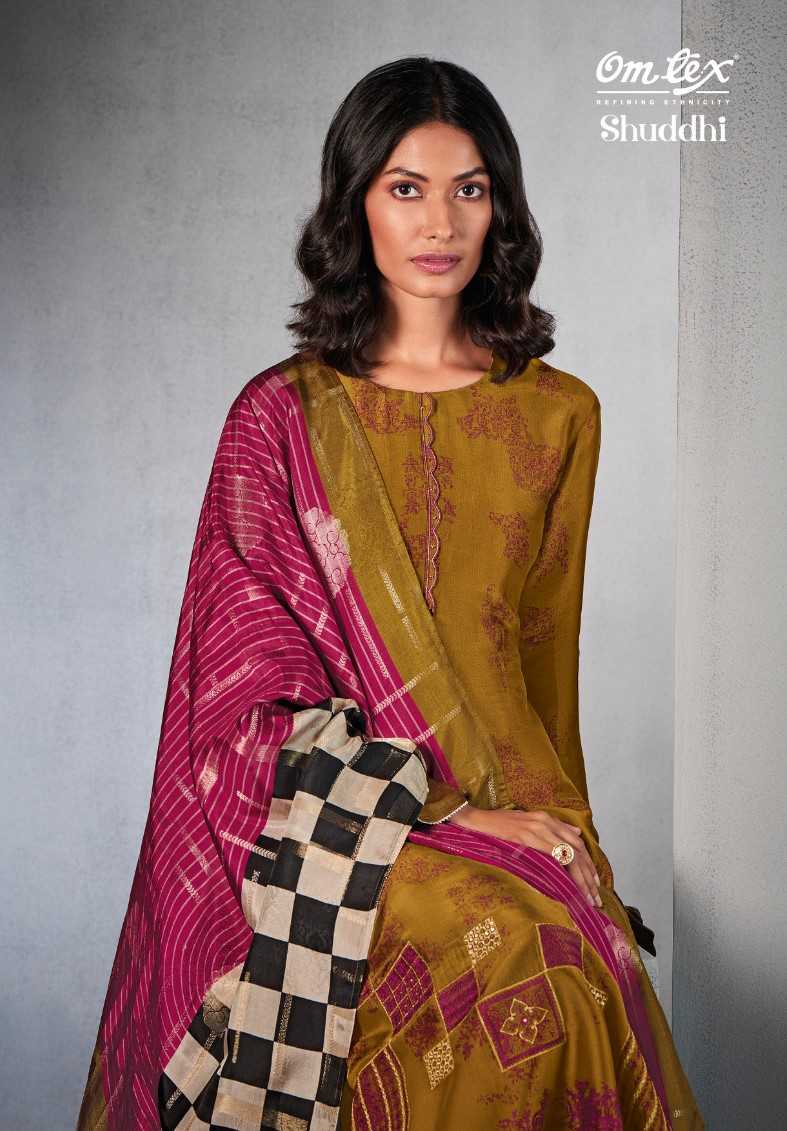 omtex shuddhi fancy digital print with handwork dress material